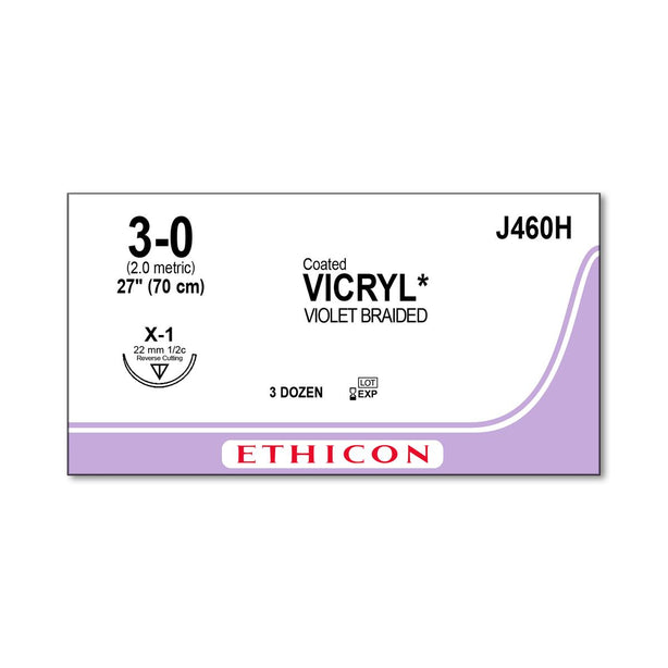 Ethicon Reverse Cutting VICRYL Absorbable Sutures J460H - 36.0 Each - MDL-ETHJ460H