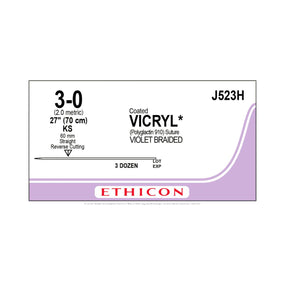 Ethicon Straight Cutting Vicryl Absorbable Sutures J523H - 36.0 Each