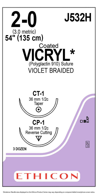 Taper Point Reverse Cutting Vicryl Absorbable Sutures - J532H - 36 Each - MDL-ETHJ532H
