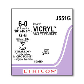 ETHICON MICROPOINT Reverse Cutting VICRYL Sutures J551G 12 Each-MDL-ETHJ551G