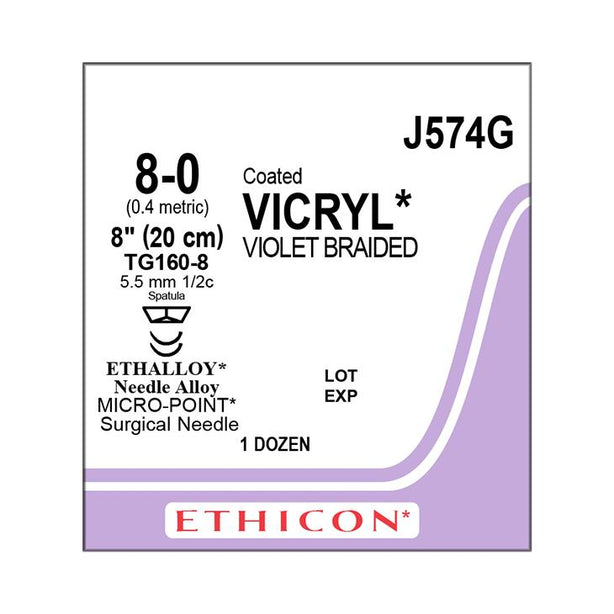 Ethicon Micropoint Spatula Vicryl Absorbable Sutures J574G - 12.0 Each - MDL-ETHJ574G