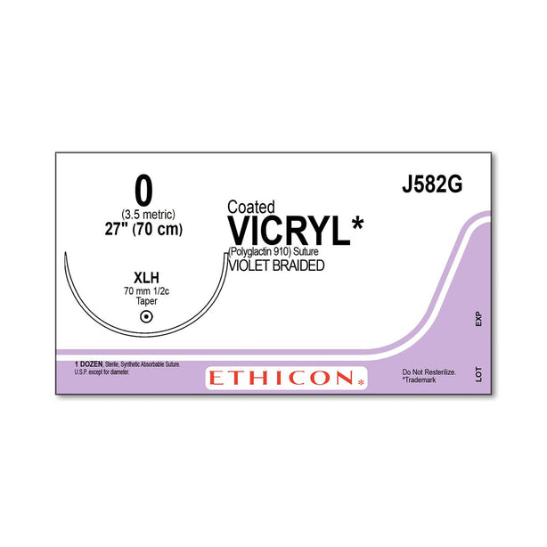Ethicon Taper Point Vicryl Synthetic Absorbable Sutures J582G - 12.0 Each