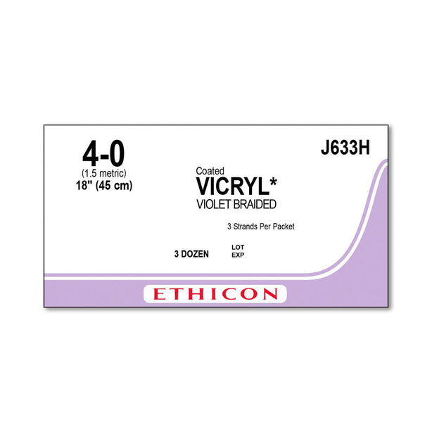 Ethicon Coated Vicryl Absorbable Sutures J633H - 36.0 Each - MDL-ETHJ633H