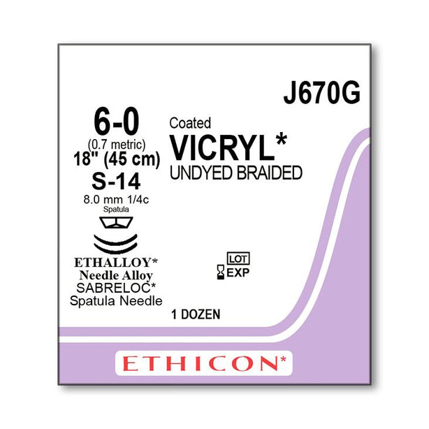 ETHICON Coated Vicryl (polyglactin 910) Suture b J670G 12 Each-MDL-ETHJ670G