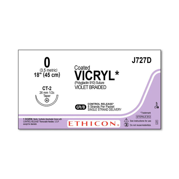 Ethicon Taper Point Vicryl Synthetic Absorbable Sutures J727D - 12.0 Each - MDL-ETHJ727D