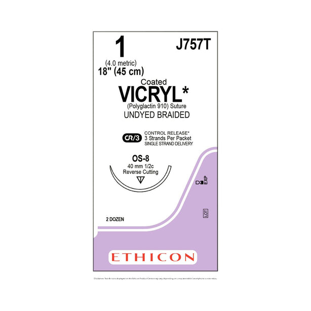 Ethicon Reverse Cutting VICRYL Absorbable Sutures J757T - 24.0 Each - MDL-ETHJ757TBX