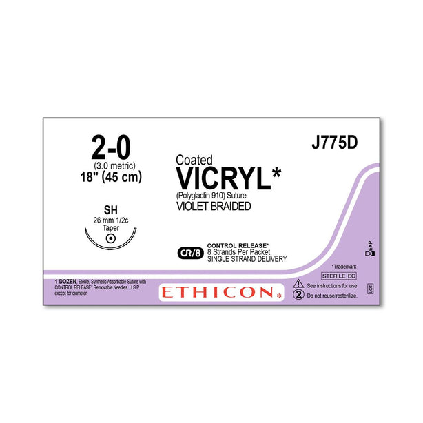 Ethicon Taper Point Vicryl Synthetic Absorbable Sutures J775D - 12.0 Each