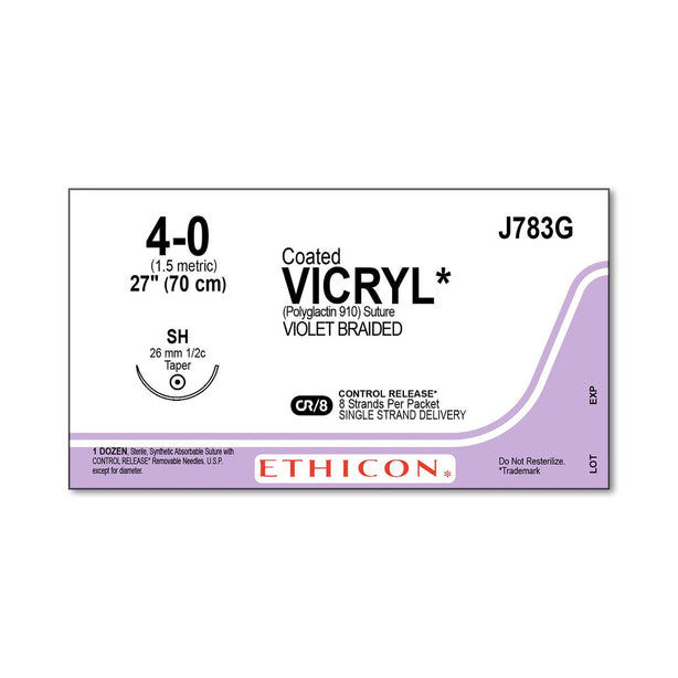 Ethicon Taper Point Vicryl Synthetic Absorbable Sutures J783G - 12.0 Each - MDL-ETHJ783G