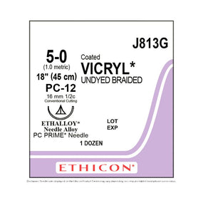 ETHICON Ethicon Coated Vicryl Absorbable Sutures J813G 12 Each-MDL-ETHJ813G