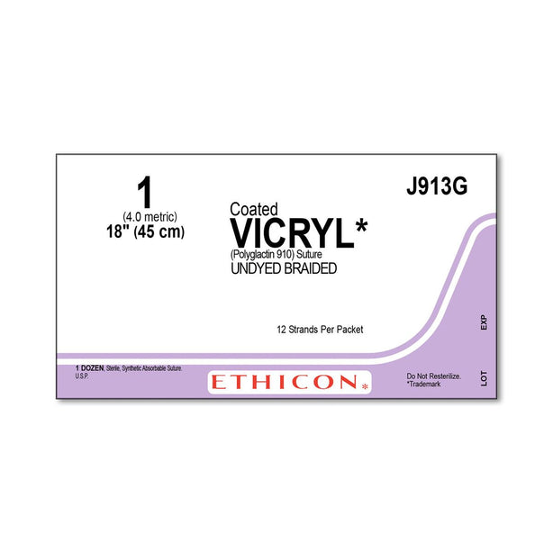 Ethicon Pre-Cut Coated Vicryl Sutures J913G - 12.0 Each - MDL-ETHJ913G