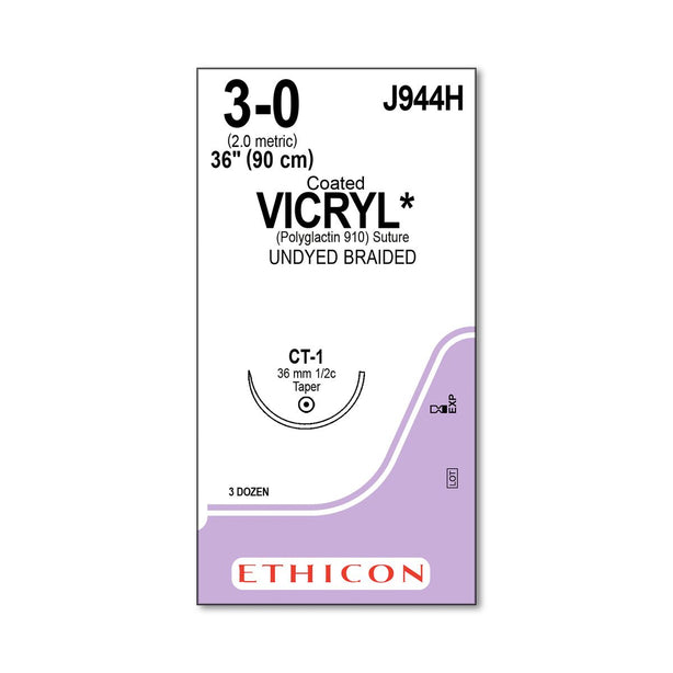Ethicon Taper Point Vicryl Synthetic Absorbable Sutures J944H - 36.0 Each - MDL-ETHJ944H