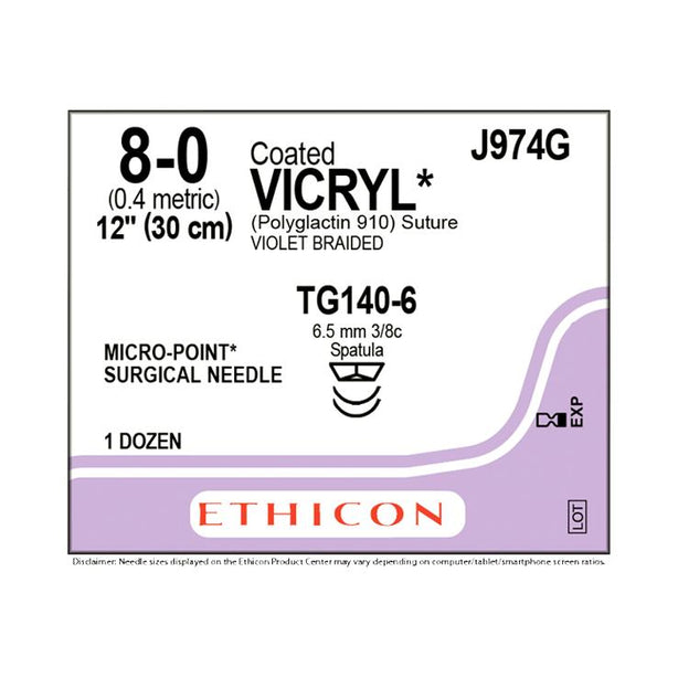 Ethicon Micropoint Spatula Vicryl Absorbable Sutures J974G - 12.0 Each