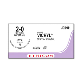 Ethicon Taper Point Vicryl Synthetic Absorbable Sutures J979H - 36.0 Each