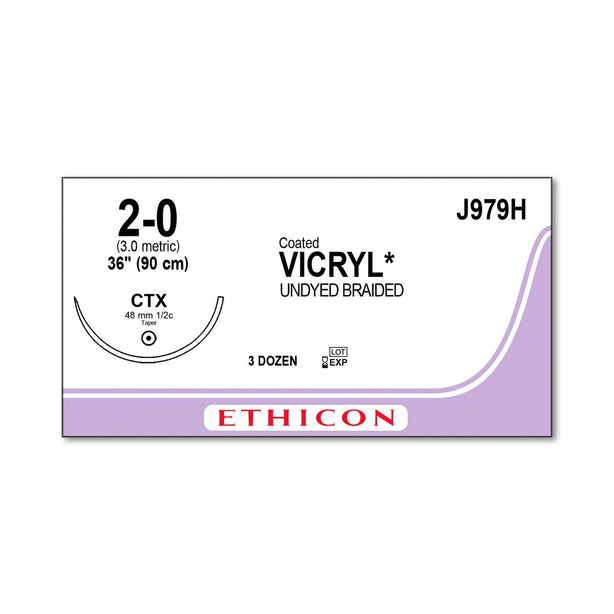 Ethicon Taper Point Vicryl Synthetic Absorbable Sutures J979H - 36.0 Each
