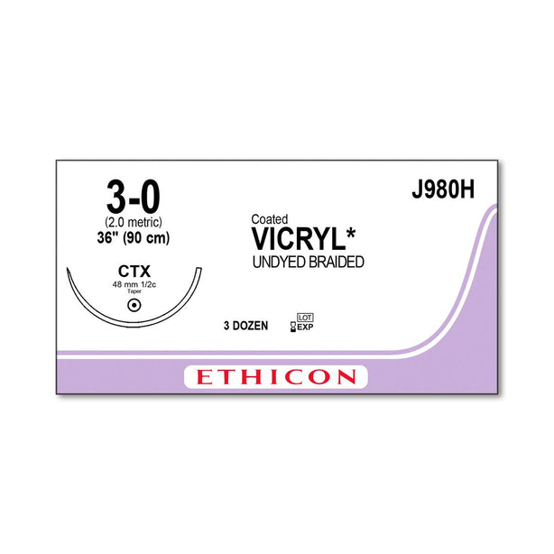 Ethicon Taper Point Vicryl Synthetic Absorbable Sutures J980H - 36.0 Each - MDL-ETHJ980H
