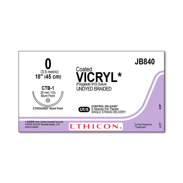 ETHICON Ethiguard Vicryl Absorbable Suture JB840 12 Each - MDL-ETHJB840