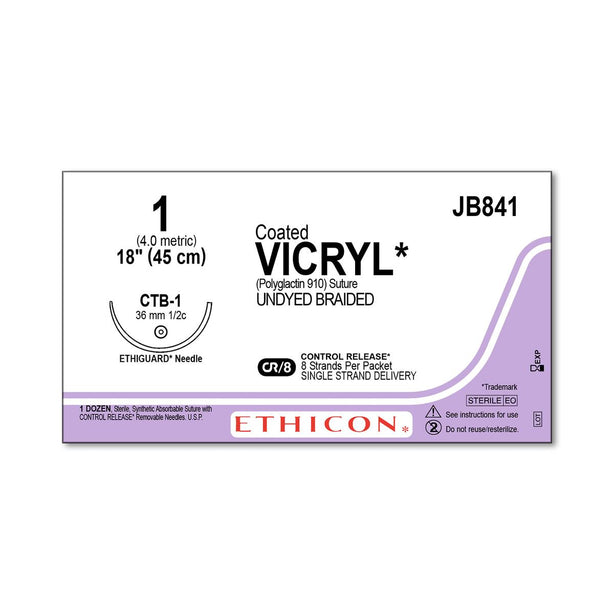 ETHICON Ethiguard Vicryl Absorbable Suture JB841 12 Each - MDL-ETHJB841