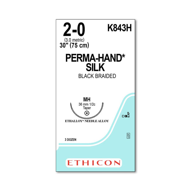 ETHICON Ethicon Hand-Braided Silk Sutures K843H 36 Each - MDL-ETHK843H