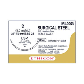 Ethicon Reverse-Cutting Stainless-Steel Nonabsorbable Sutures M400G - 12.0 Each - MDL-ETHM400G