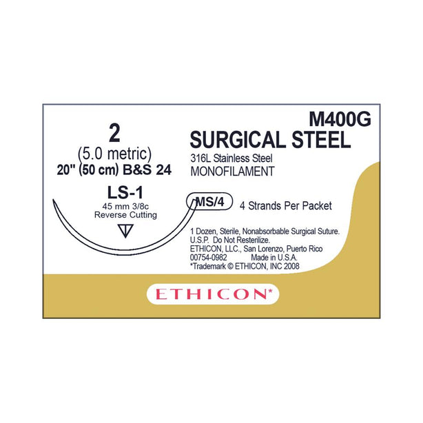 Ethicon Reverse-Cutting Stainless-Steel Nonabsorbable Sutures M400G - 12.0 Each - MDL-ETHM400G