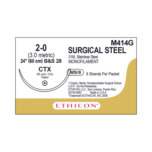 Ethicon Taper-Point Stainless-Steel Nonabsorbable Sutures M414G - 12.0 Each - MDL-ETHM414G