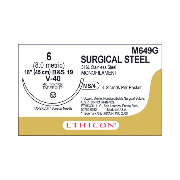 Tapercut Stainless-Steel Nonabsorbable Sutures - M649G - 12 Each - MDL-ETHM649G