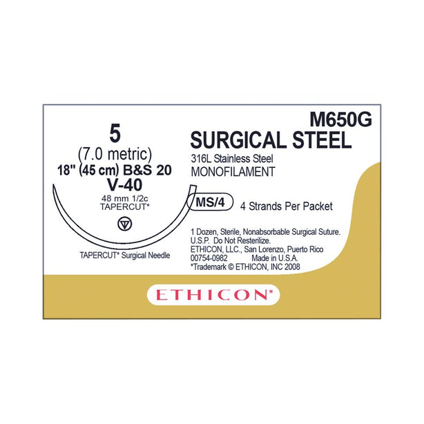Tapercut Stainless-Steel Nonabsorbable Sutures - M650G - 12 Each - MDL-ETHM650G