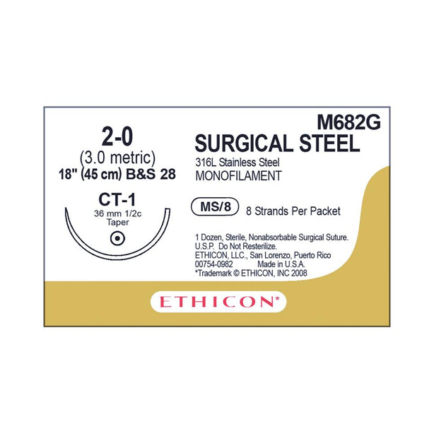 Ethicon Taper-Point Stainless-Steel Nonabsorbable Sutures M682G - 12.0 Each - MDL-ETHM682G