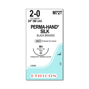 ETHICON Ethicon Hand-Braided Silk Sutures M72T 24 Each - MDL-ETHM72T