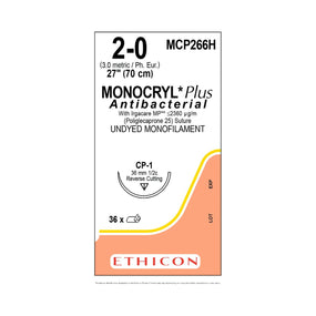 Reverse Cut Monocryl Plus Antibacterial Absorbable Sutures - MCP266H - 36 Each - MDL-ETHMCP266H