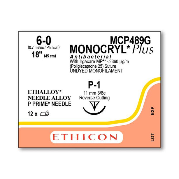 ETHICON Precision Point MONOCRYL Plus Absorbable Sutures MCP489G 12 Each-MDL-ETHMCP489G