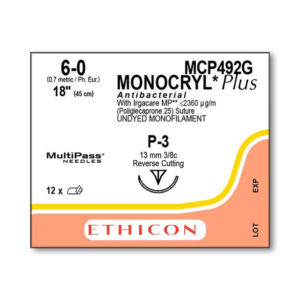 ETHICON Precision Point MONOCRYL Plus Absorbable Sutures MCP492G 12 Each-MDL-ETHMCP492G