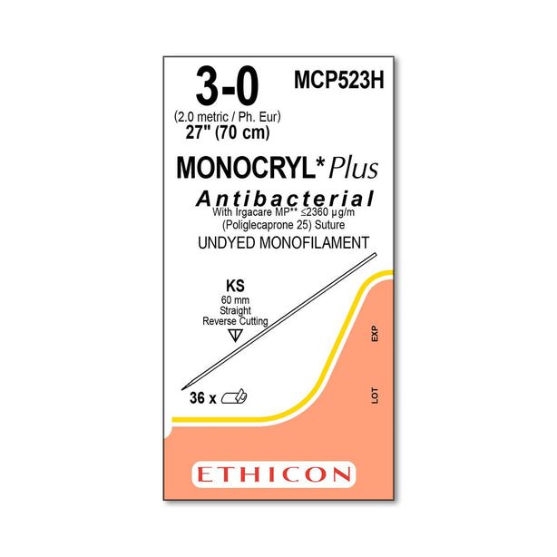 ETHICON Straight Cut Monocryl Plus Absorbable Sutures MCP523H 36 Each-MDL-ETHMCP523H