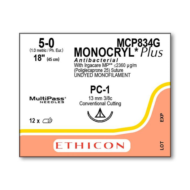ETHICON Precision Monocryl Plus Absorbable Sutures MCP834G 12 Each-MDL-ETHMCP834G