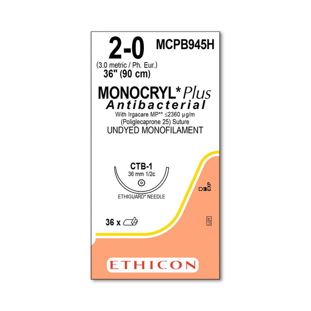 Ethiguard Monocryl Plus Antibacterial Sutures - MCPB945H - 36 Each - MDL-ETHMCPB945H