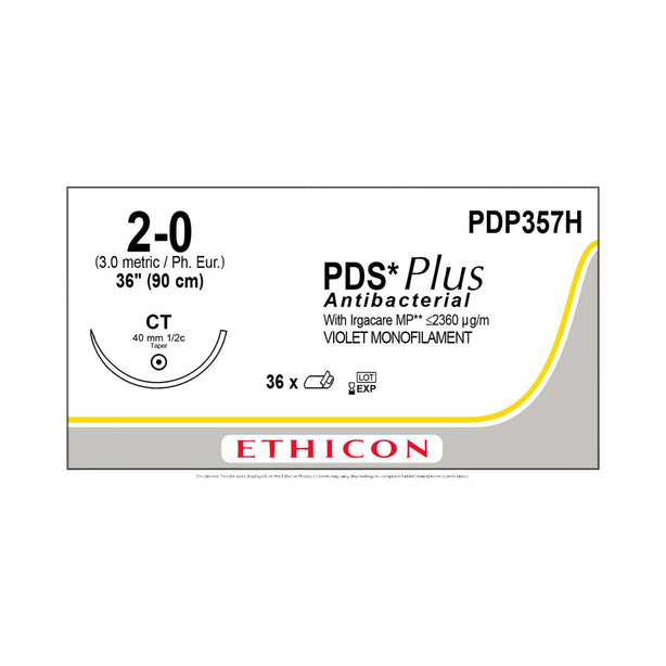 Ethicon Taper Point PDS Plus Antibacterial Absorbable Sutures PDP357H - 36.0 Each