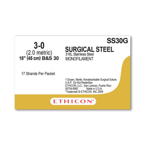 Sutupak Precut Stainless-Steel Nonabsorbable Sutures - SS30G - 12 Each - MDL-ETHSS30G