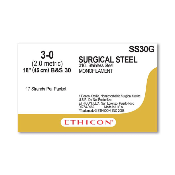 Sutupak Precut Stainless-Steel Nonabsorbable Sutures - SS30G - 12 Each - MDL-ETHSS30G