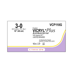 Ethicon Standard / Short Vicryl Plus Absorbable Sutures VCP110G - 12.0 Each - MDL-ETHVCP110G