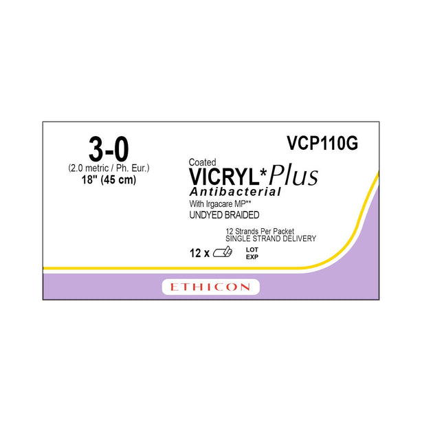 Ethicon Standard / Short Vicryl Plus Absorbable Sutures VCP110G - 12.0 Each - MDL-ETHVCP110G