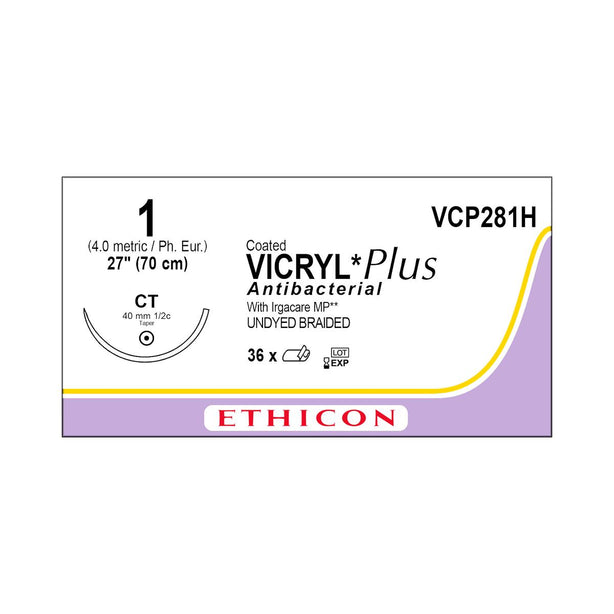 Ethicon Taper Point Vicryl + Antibacterial Suture VCP281H - 36.0 Each - MDL-ETHVCP281H