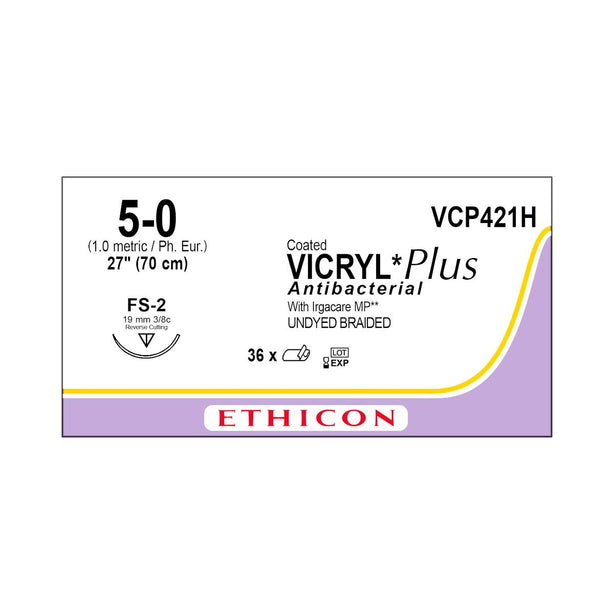 ETHICON Coated Vicryl Plus Antibacterial Sutures VCP421H 36 Each - MDL-ETHVCP421H