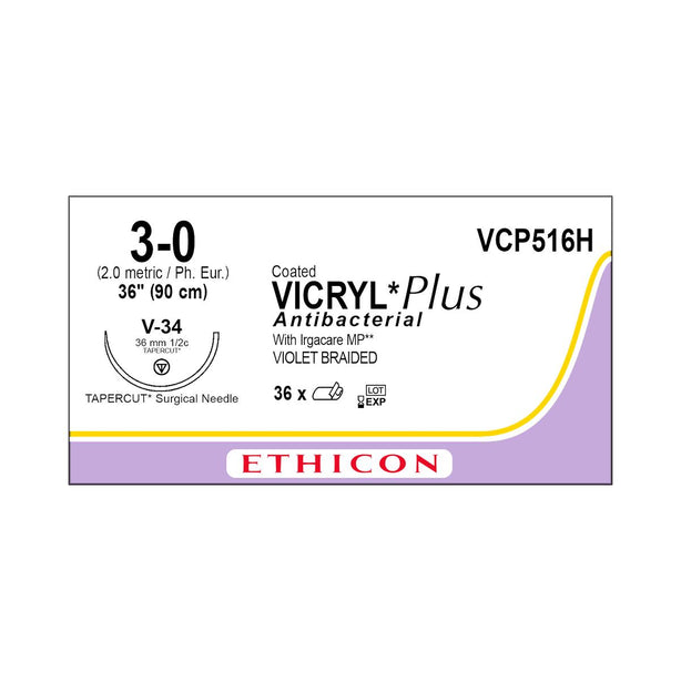 ETHICON Tapercut Vicryl Plus Antibacterial Absorbable Sutures VCP516H 36 Each-MDL-ETHVCP516H