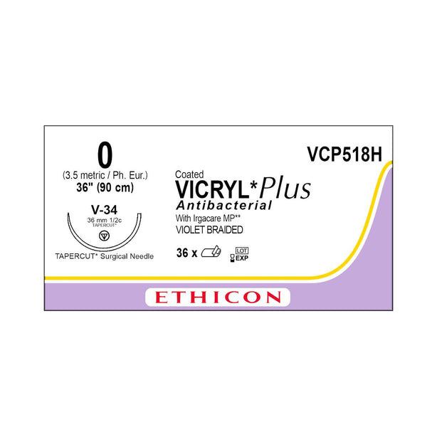ETHICON Tapercut Vicryl Plus Antibacterial Absorbable Sutures VCP518H 36 Each-MDL-ETHVCP518H