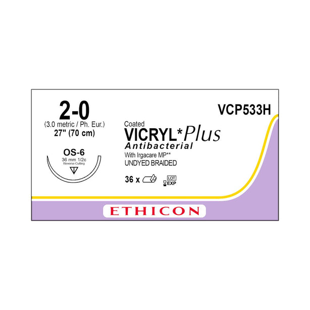 ETHICON Coated Vicryl Plus Antibacterial Sutures VCP533H 36 Each - MDL-ETHVCP533H