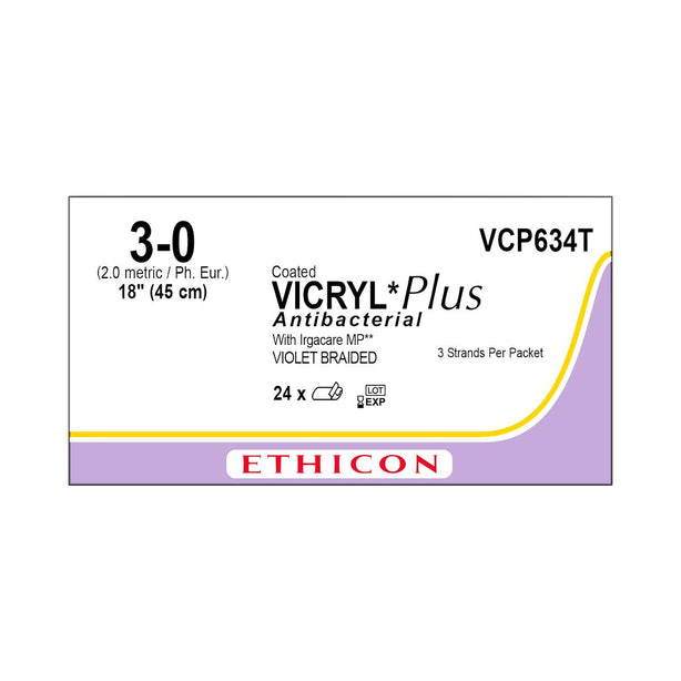 Ethicon Standard / Short Vicryl Plus Absorbable Sutures VCP634T - 24.0 Each - MDL-ETHVCP634T