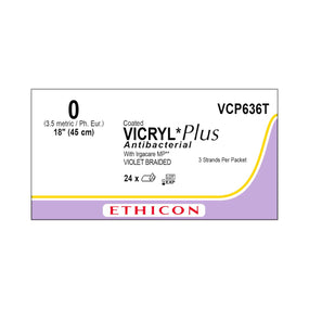 Ethicon Standard / Short Vicryl Plus Absorbable Sutures VCP636T - 24.0 Each - MDL-ETHVCP636T
