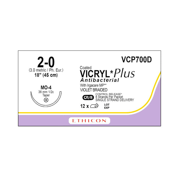 Ethicon Taper Point Vicryl + Antibacterial Suture VCP700D - 12.0 Each - MDL-ETHVCP700D