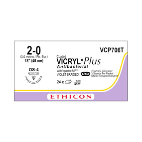 ETHICON Coated Vicryl Plus Antibacterial Sutures VCP706T 24 Each - MDL-ETHVCP706T