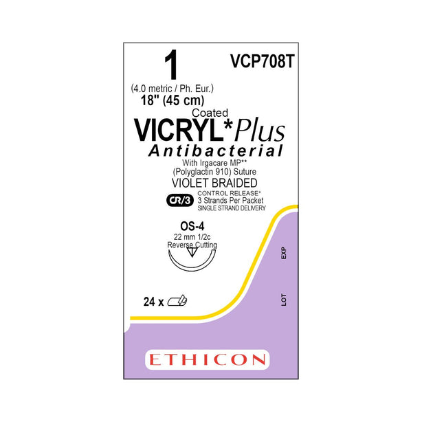 ETHICON Coated Vicryl Plus Antibacterial Sutures VCP708T 24 Each - MDL-ETHVCP708T